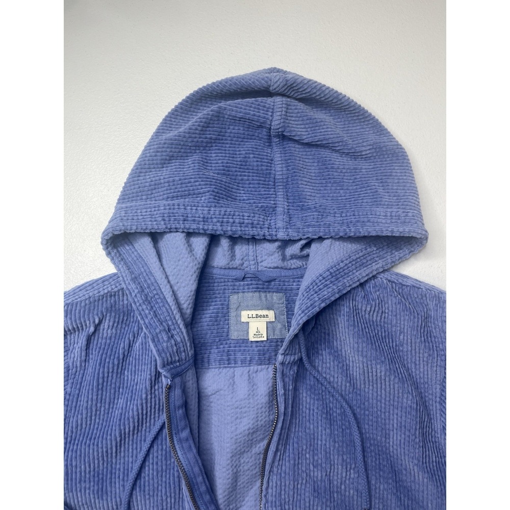 LL Bean Comfort Corduroy Relaxed Shirt Hoodie Women Large Full Zip Larkspur Blue - Picture 5 of 8